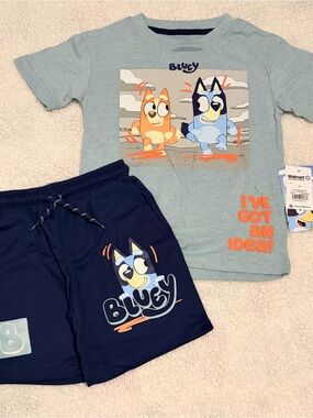 Bluey Kids Two-Piece Tee & Shorts Set - Light Blue & Navy S(4)